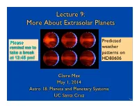 Lecture 9: More About Extrasolar Planets