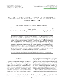 Managing Alcohol and Drugs in Event and Venue Settings: the Australian Case