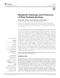 Metabolic Pathways and Potencies of New Fentanyl Analogs