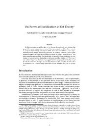 On Forms of Justification in Set Theory