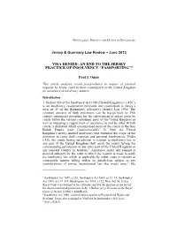 Visa Denied: an End to the Jersey Practice of Insolvency “Passporting”?