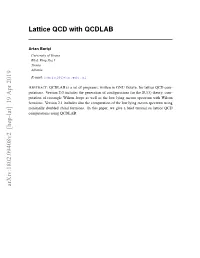 Lattice QCD with QCDLAB Arxiv:1802.09408V2 [Hep-Lat]