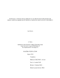 Rationale for the Development of an Orientation Program for Urban African American Students at Bowling Green State University
