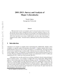 2001-2013: Survey and Analysis of Major Cyberattacks Arxiv