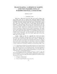 Franz Kafka, Lawrence Joseph, and the Possibilities of Jurisprudential Literature