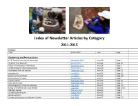 Index of Newsletter Articles by Category 2011-2015