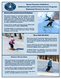 Mount Pleasant of Edinboro Additional Ski and Snowboard Lesson Programs Beginning February 19, 2021