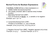 Normal Forms for Boolean Expressions