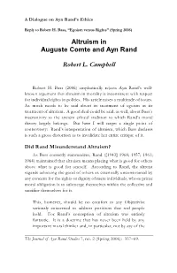 Altruism in Auguste Comte and Ayn Rand Robert L. Campbell