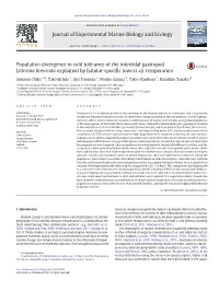 Population Divergence in Cold Tolerance of the Intertidal Gastropod Littorina Brevicula Explained by Habitat-Speciﬁc Lowest Air Temperature