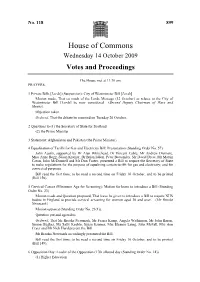 House of Commons Wednesday 14 October 2009 Votes and Proceedings