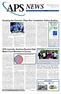 Keeping the Promise: Phys Rev Completes Online Archive the Physical Review Be Explored