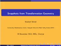 Snapshots from Transformation Geometry