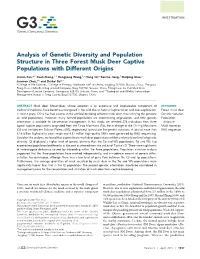 Analysis of Genetic Diversity and Population Structure in Three Forest Musk Deer Captive Populations with Different Origins
