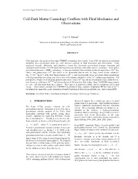 Cold Dark Matter Cosmology Conflicts with Fluid Mechanics and Observations