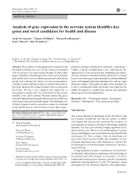 Analysis of Gene Expression in the Nervous System Identifies Key Genes and Novel Candidates for Health and Disease