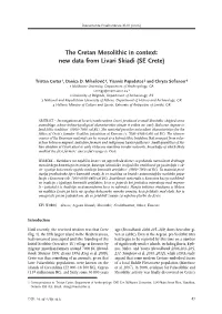 The Cretan Mesolithic in Context&gt; New Data from Livari Skiadi (SE Crete)