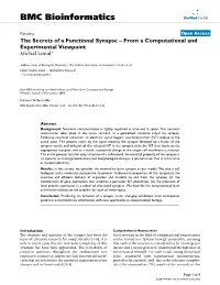 View Open Access the Secrets of a Functional Synapse – from a Computational and Experimental Viewpoint Michal Linial*