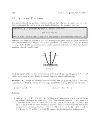 2.3 Quadratic Functions