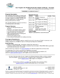 Gas Tungsten Arc Welding Production Welder Certificate - 18 Credits Program Area: Integrated Manufacturing Welding (Fall 2021)