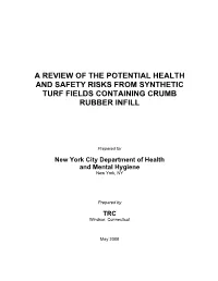 A Review of the Potential Health and Safety Risks from Synthetic Turf Fields Containing Crumb Rubber Infill
