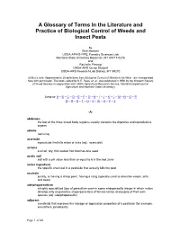 Glossary of Terms in the Literature and Practice of Biological Control of Weeds and Insect Pests
