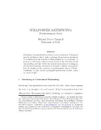 WILLPOWER SATISFICING (Forthcoming in Noˆus)