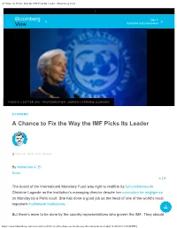 A Chance to Fix the Way the IMF Picks Its Leader - Bloomberg View