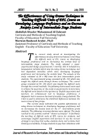 The Effectiveness of Using Drama Techniques in Teaching Difficult