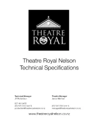 Theatre Royal Technical Specifications