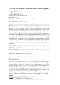 Theory and Practice of Coroutines with Snapshots