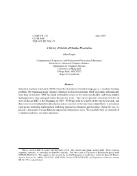 A Survey of Statistical Machine Translation