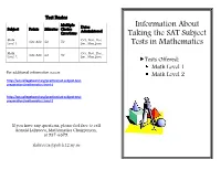 Information About Taking the SAT Subject Tests in Mathematics