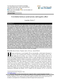Correlation Between Social Anxiety and Negative Affect