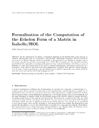 Formalisation of the Computation of the Echelon Form of a Matrix in Isabelle/HOL