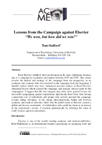 Lessons from the Campaign Against Elsevier “We Won, but How Did We Win?”