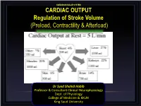 CARDIAC OUTPUT Regulation of Stroke Volume (Preload, Contractility & Afterload)