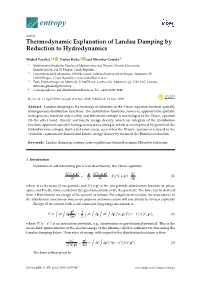 Thermodynamic Explanation of Landau Damping by Reduction to Hydrodynamics