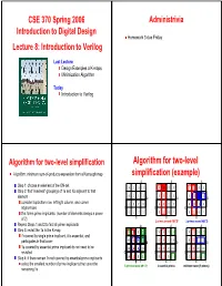 Algorithm for Two-Level Simplification (Example)
