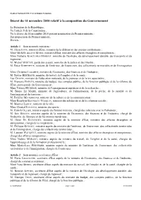 Décret Du 14 Novembre 2010 Relatif À La Composition Du Gouvernement