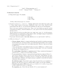 Lab 1: Programming in C 1 Lab 1: Programming in C CS 273 Monday, 8-24-20 Revision 1.2