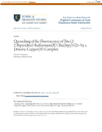 Quenching of the Fluorescence of Tris (2 2-Bipyridine) Ruthenium(II) [Ru(Bipy)3]2+ by a Dimeric Copper(II) Complex