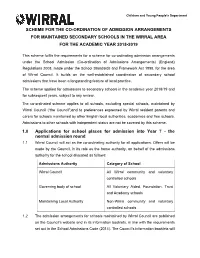 Scheme for the Co-Ordination of Admission Arrangements for Maintained Secondary Schools in the Wirral Area for the Academic Year 2018-2019