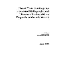 Brook Trout Stocking: an Annotated Bibliography and Literature Review with an Emphasis on Ontario Waters