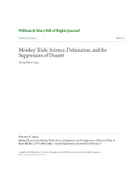 Monkey Trials: Science, Defamation, and the Suppression of Dissent Michael Kent Curtis