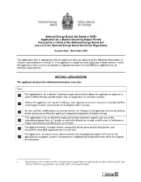 (The Board Or NEB) Application for a Blanket Electricity Export Permit