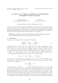 A Survey of Numerical Methods for Nonlinear Semidefinite Programming
