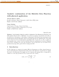 Analytic Continuation of the Hurwitz Zeta Function with Physical Application