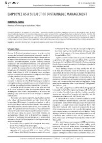 Employee As a Subject of Sustainable Management