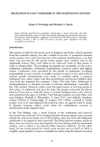 Migration in East Yorkshire in the Eighteenth Century